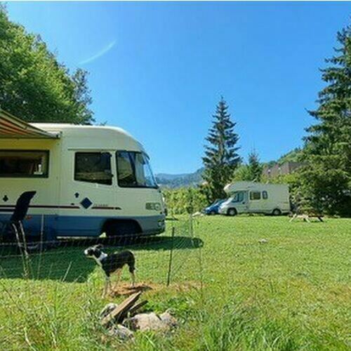 Die Zeltplatzwiese auf unserem Campingplatz